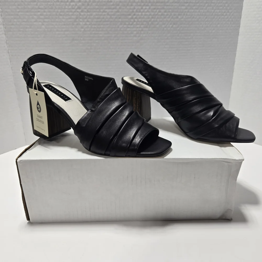 Sanctuary Regal Black Leather Slingback Woodgrain 3 1/2